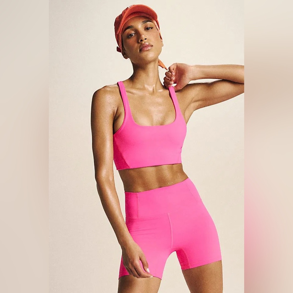 NWOT FP Movement Never Better Set - square neck bra & bike shorts in hot pink
